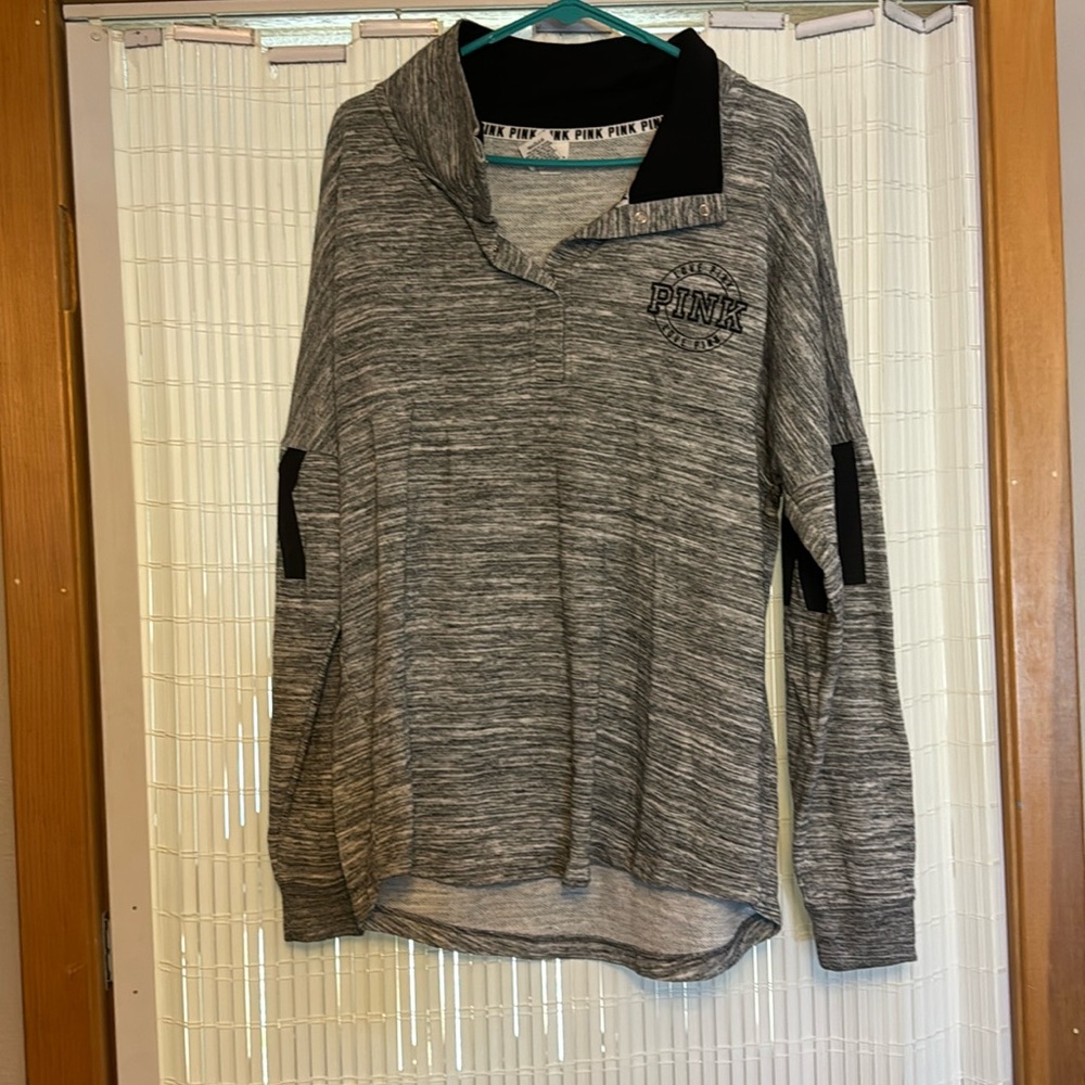 Pink Victoria Secret black and gray sweatshirt size large